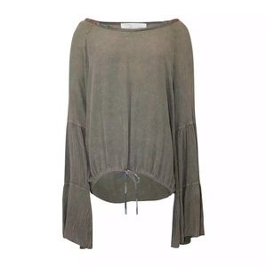 Vintage Havana Hippie Blouse Top Size Medium Bell Sleeve Olive Green Goblincore